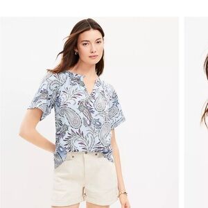 LOFT Paisley Blouse - Blue and White/size Small